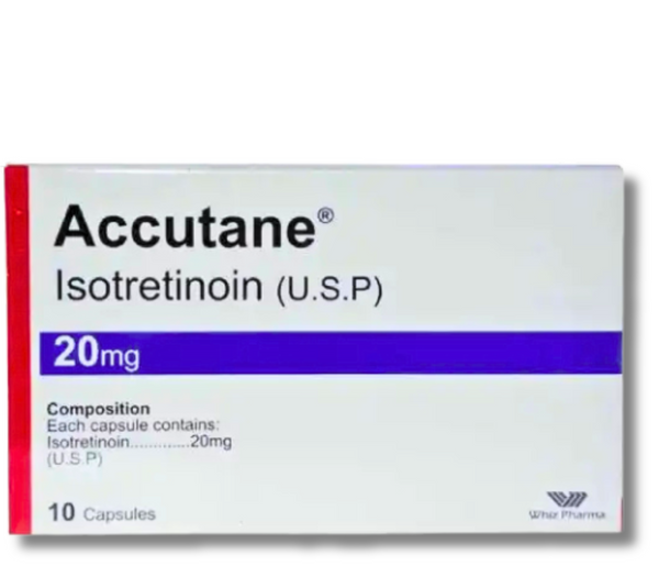 Accutane Capsules 20mg with Isotretinoin, used for treating severe cystic acne
