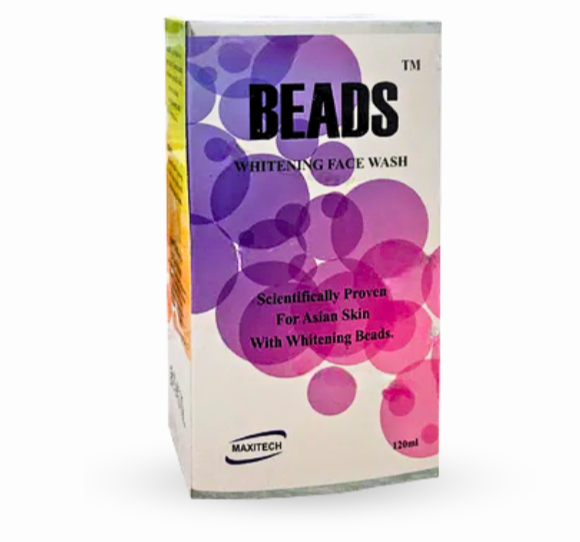 Beads Brightening Face Wash, 120ml bottle with Kojic Acid and Vitamin C, shown on a white background.