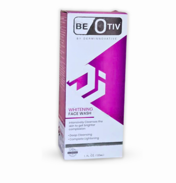  "Beotiv Whitening Face Wash 120ml tube, with green and white packaging."