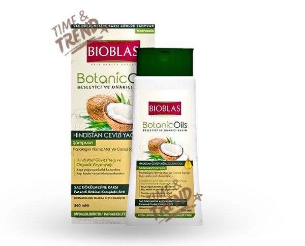 A 360ml bottle of Bioblas Argan Oil shampoo, featuring a golden liquid, green label text, and natural floral accents.