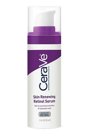 CeraVe Skin Renewing Retinol Serum with encapsulated retinol, ceramides, and hyaluronic acid for fine lines and wrinkles