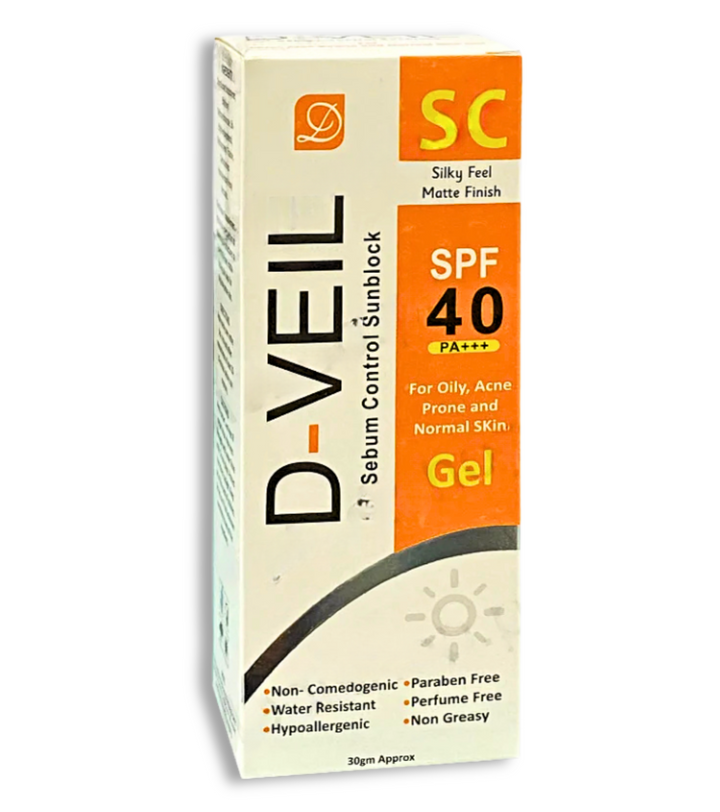 D-Veil Sebum Control Sunblock SPF 40 gel packaging on a white background