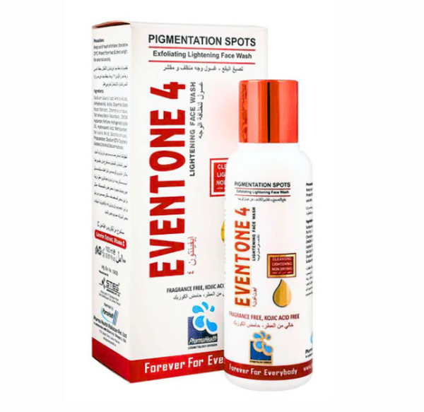  "Eventone 4 Face Wash 100ml in a white tube with a yellow-orange cap".