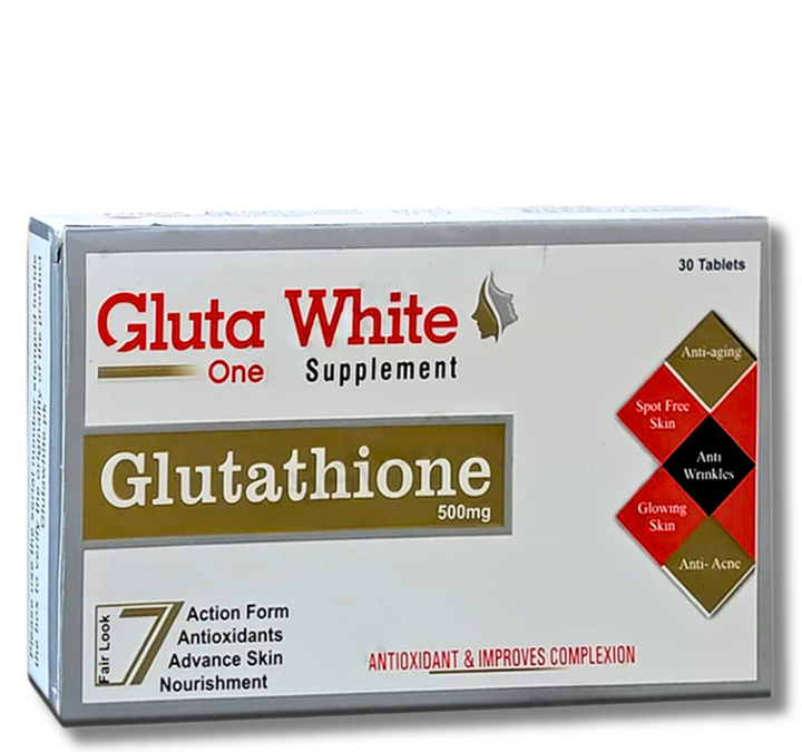 Gluta White Glutathione Tablets pack – skin whitening and brightening supplement with L-Glutathione and Vitamin C for glowing, even-toned skin