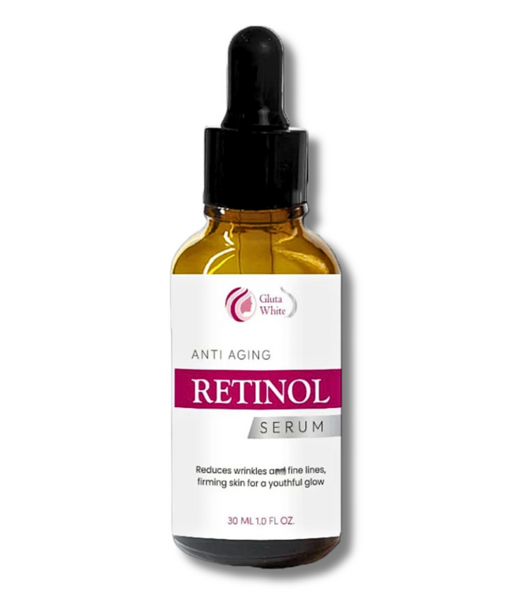 Gluta White Retinol Serum bottle for anti-aging and glowing skin