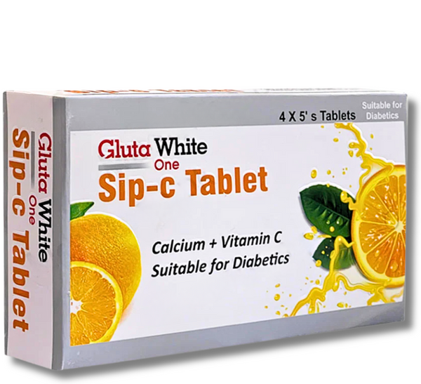 Gluta White Sip-C Tablets pack – skin whitening and brightening supplement with Vitamin C and Glutathione for glowing, even-toned skin