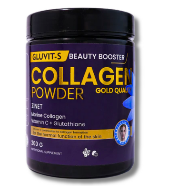 Gluvit S Marine Collagen Powder jar – premium marine collagen supplement for glowing skin and joint support