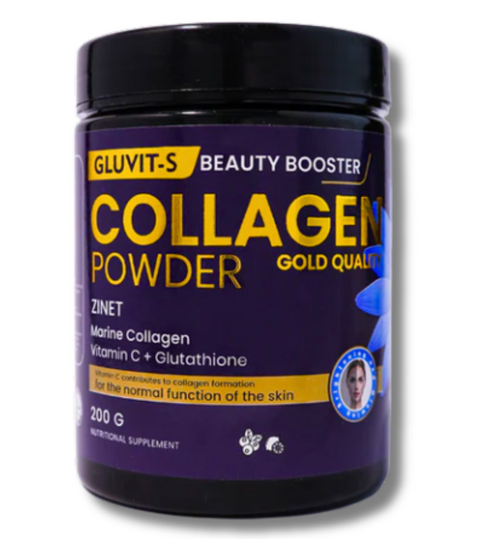 Gluvit S Marine Collagen Powder jar – premium marine collagen supplement for glowing skin and joint support