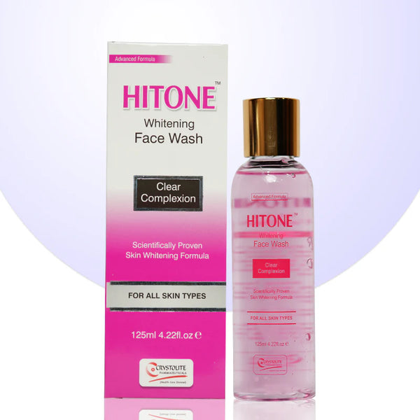  "Hitone Whitening Face Wash 125ml tube, designed to brighten and cleanse skin".