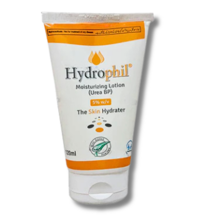 Hydrophil 5% Urea lotion 120ml, provides deep hydration for dry skin, eczema, and psoriasis