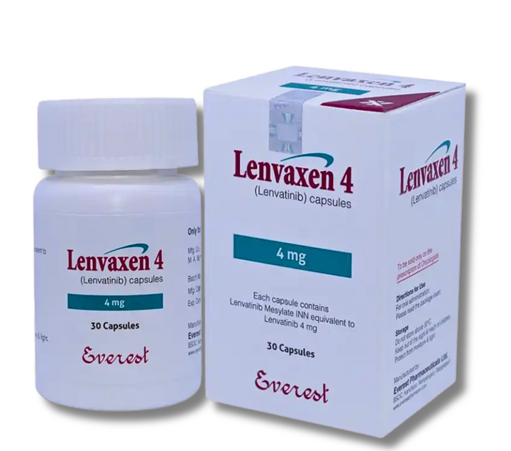 Lenvaxen 4mg capsules with Lenvatinib, used for the treatment of thyroid, renal, and liver cancer