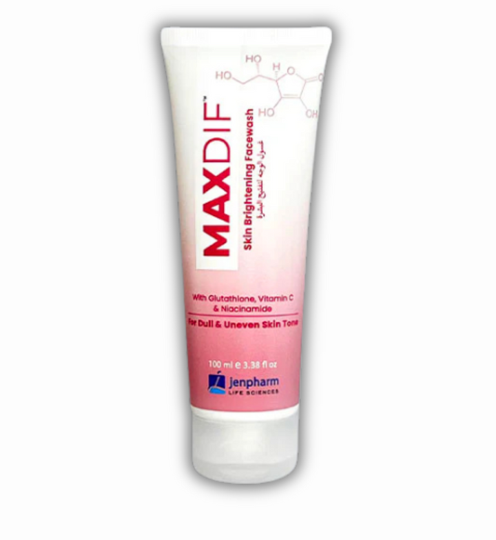 "Close-up of Maxdif Brightening Facewash Gel, showing its clear gel consistency."