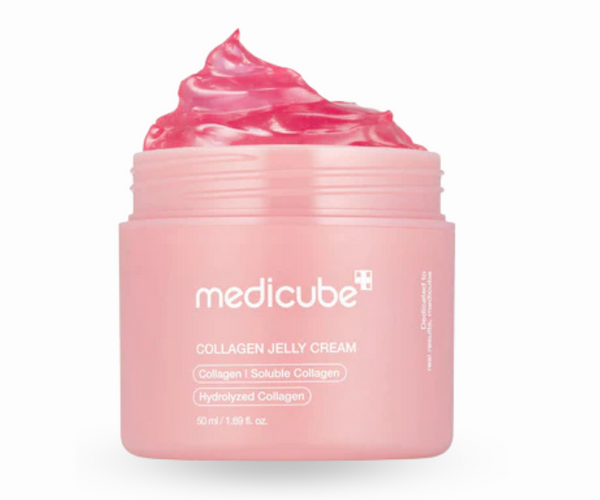 Medicube Collagen Jelly Cream jar, a clear, transparent jelly moisturizer.
