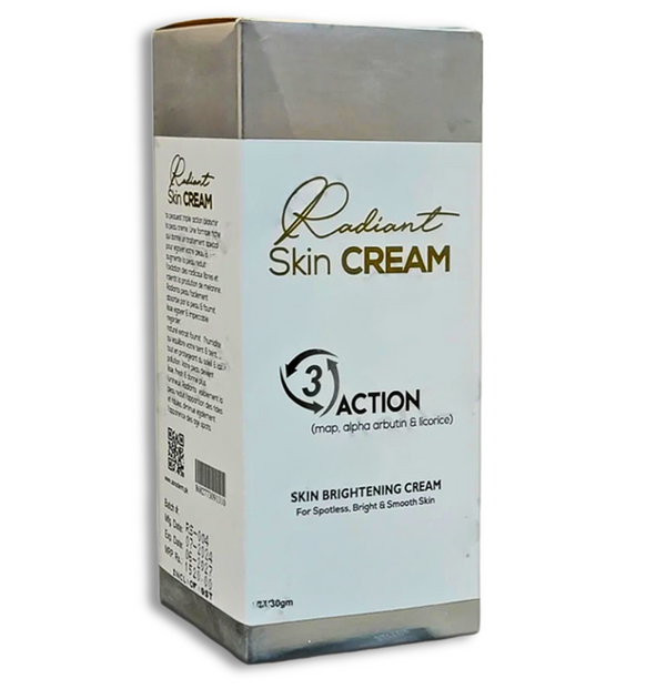 Radiant Skin Cream 30gm Triple Action for glowing, smooth, and even-toned skin – reduces pigmentation and restores natural radiance.