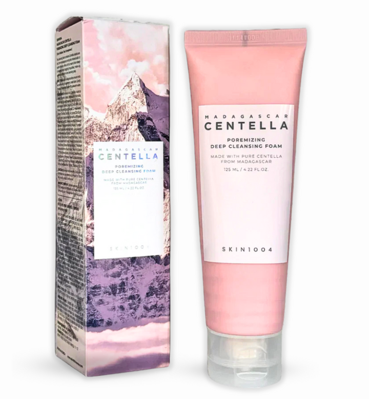 A close-up shot of the creamy foam texture from the Madagascar Centella Poremizing Deep Cleansing Foam.
