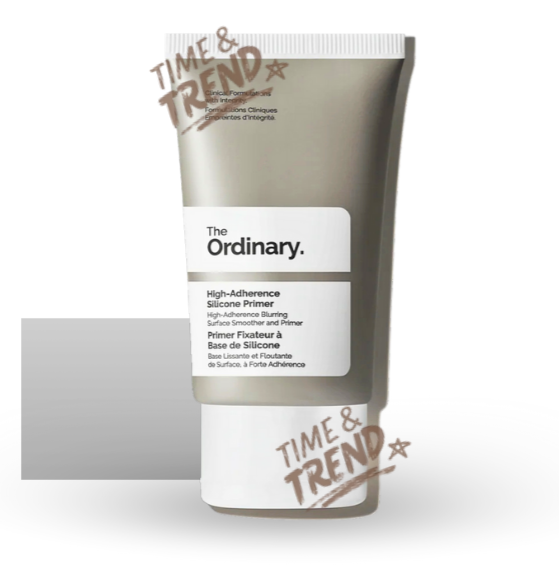 A white plastic tube of The Ordinary High-Adherence Silicone Primer, 30ml, with a white label and simple black font.
