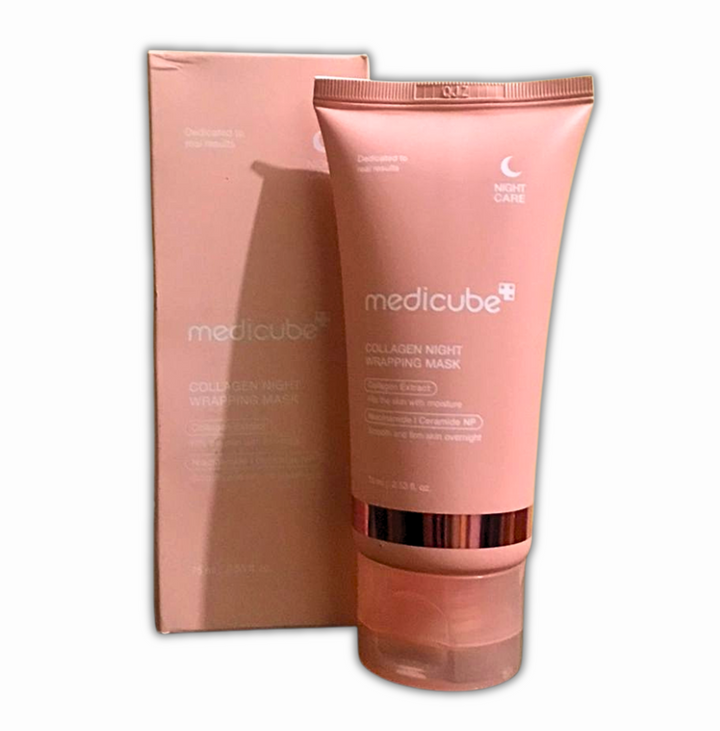 Medicube Collagen Night Wrapping Mask 75ml tube, an overnight, peel-off treatment for improving skin elasticity and hydration while you sleep